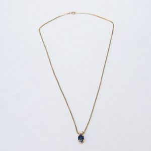 14K Yellow Gold Blue Sapphire Pendant Necklace